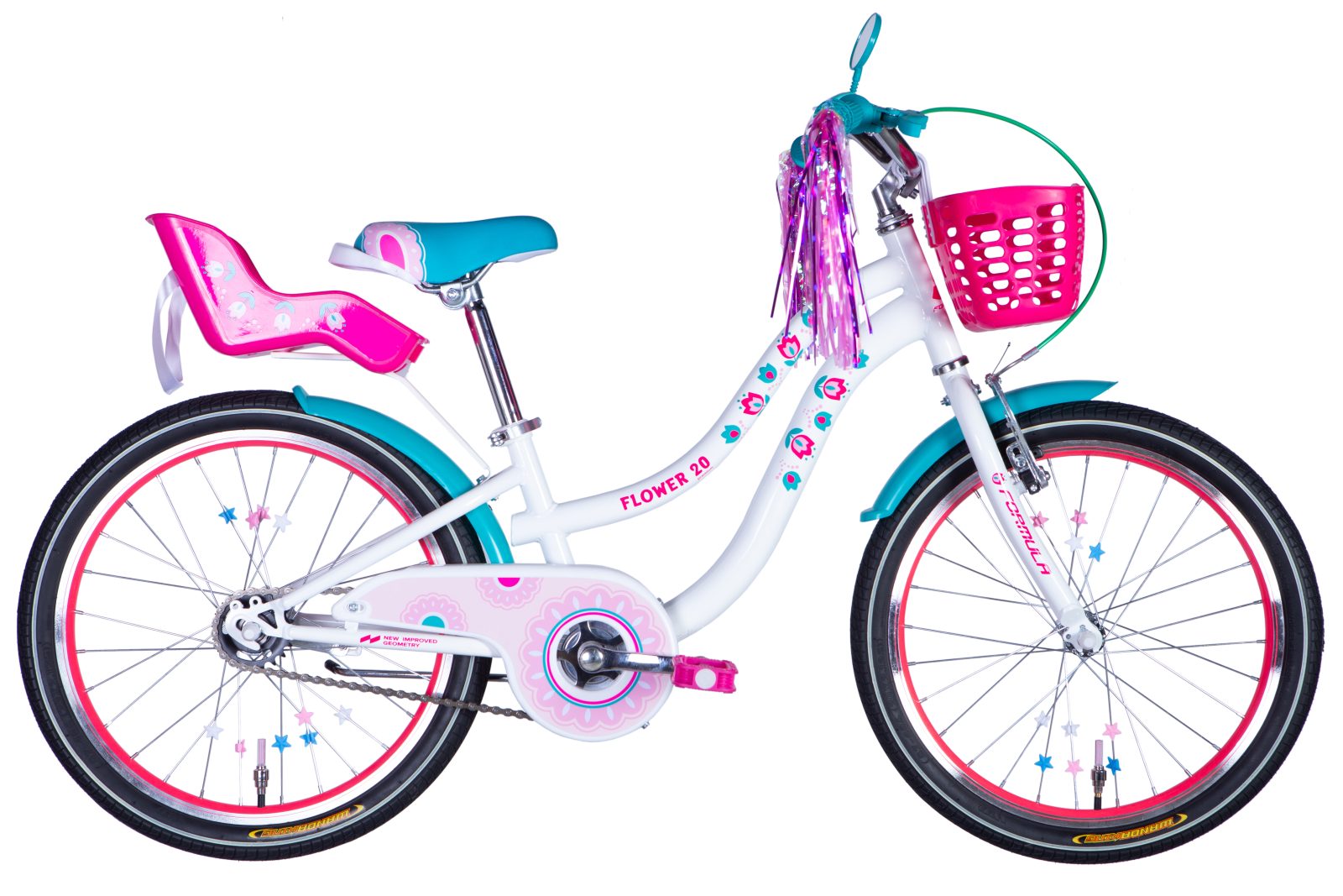 Велосипед Формула дитячий  ST 20" Formula FLOWER PREMIUM BH рама-10" білий з рожевим та бірюзовим 2025 для дітей купити
